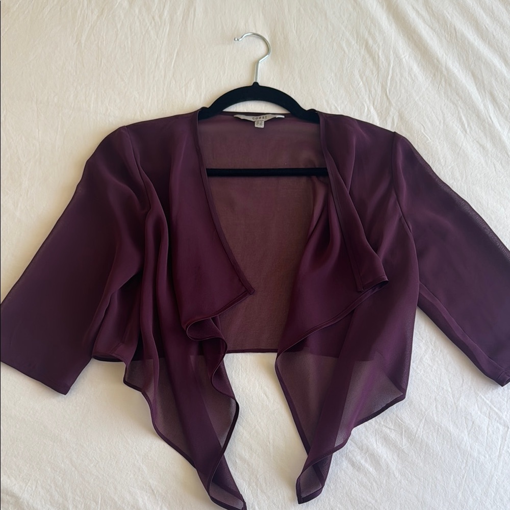 Purple Sheer Shrug with Asymmetrical Hem